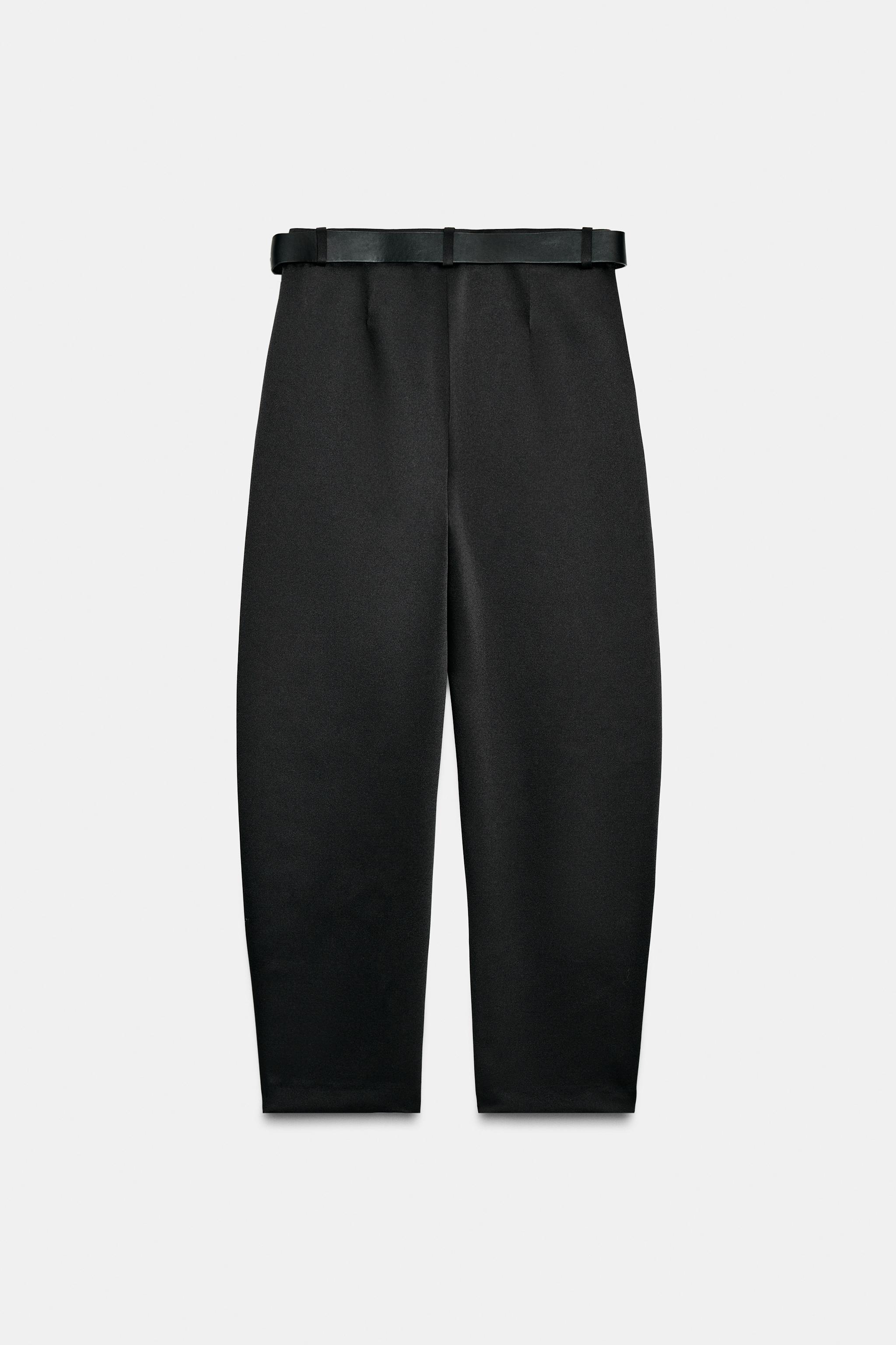 SATIN BARREL BELTED PANTS